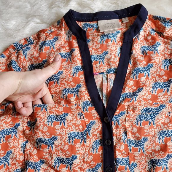 Anthro Vanessa Virginia Honore Tiger Print Top XS - Picture 7 of 14